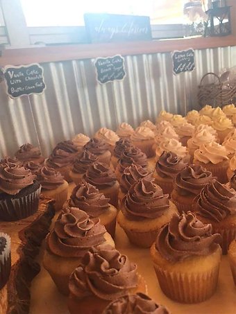 6 Vanilla Cupcakes With Chocolate Frosting