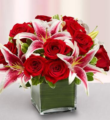 Modern Embrace&trade; Red Rose and Lily Cube