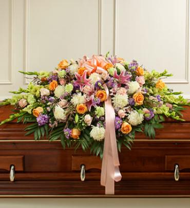 Pastel Mixed Flower Full Casket Cover