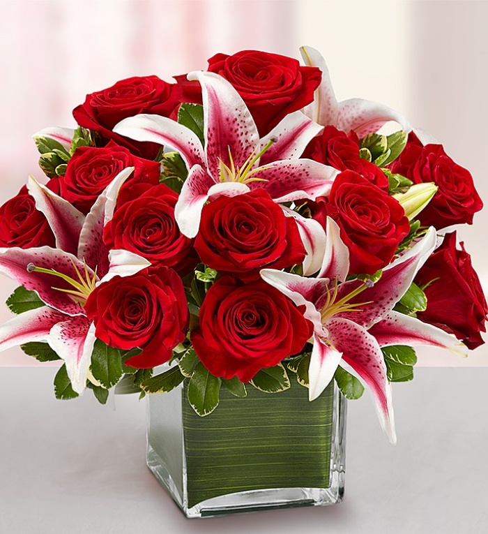 Modern Embrace&trade; Red Rose and Lily Cube